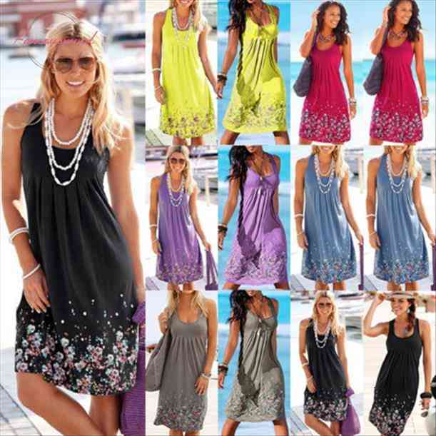 Women Summer Boho Floral Sleeveless Long Maxi Floral Dress Party Loose Casual Beach Sundress