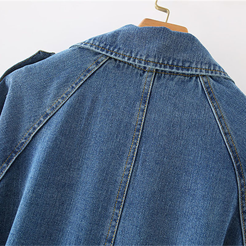 Oversize Denim Trench Coat For Women | Casual Long Blue Jean Windbreaker With Cotton Er - B4
