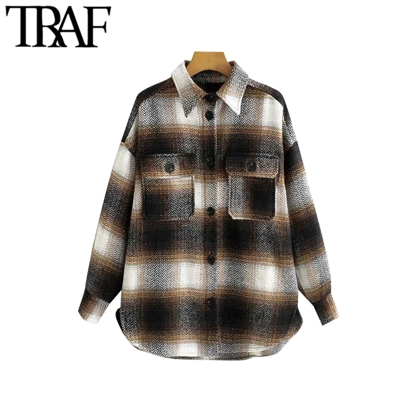 TRAF Women Vintage Stylish Plaid Oversized Woolen Jacket Coat Fashion Long Sleeve Pockets Loose Female Outerwear Chic Tops 201210, Dark brown
TRAF Women Vintage Stylish Plaid Oversized Woolen Jacket Coat Fashion Long Sleeve Pockets Loose Female Outerwear Chic Tops 201210, Dark brown