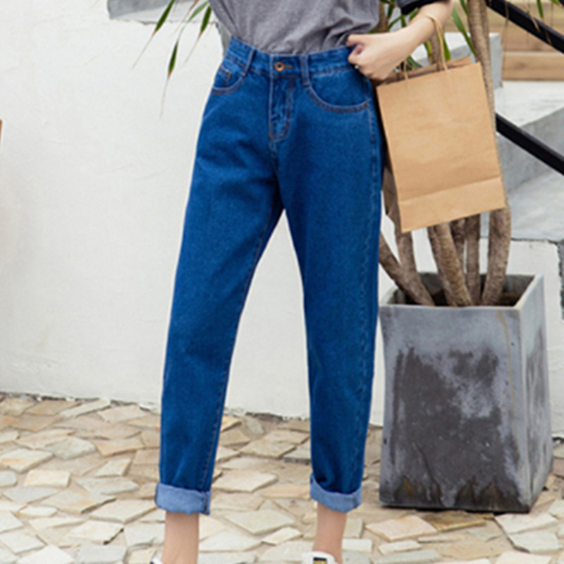 Autumn New Slim Pencil Pants Vintage High Waist Jeans Womens Pants Ladies Casual Loose Solid Cowboy Long Pants Plus Size 201030