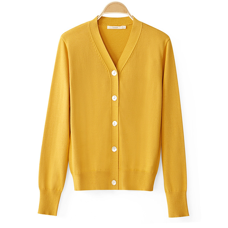 AMII Minimalism Women Autumn Winter Solid Knitted Sweater Tops Fashion Causal Vneck Full Sleeve Loose Female Cardigan 12030003 201111wtt