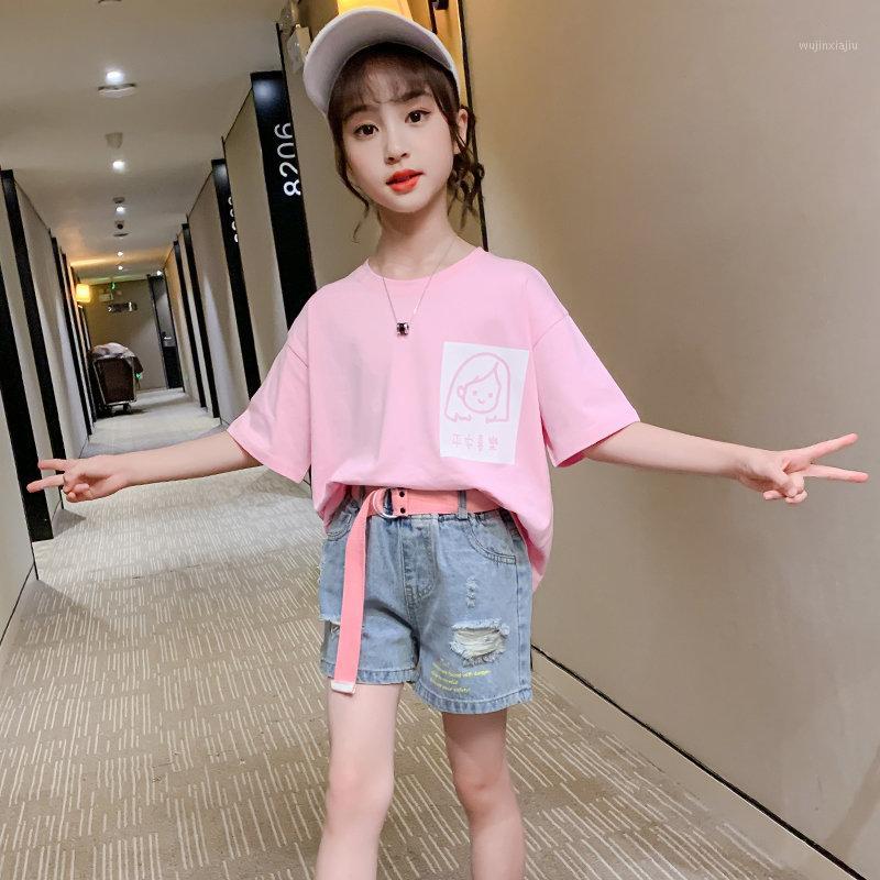 Clothing Sets Teen Clothes 2021 Summer Kids Fashion Cute T-Shirt Top + High Waist Denim Shorts With Belt Two-piece Suit 4-13Y1, Pink
Clothing Sets Teen Clothes 2021 Summer Kids Fashion Cute T-Shirt Top + High Waist Denim Shorts With Belt Two-piece Suit 4-13Y1, Pink