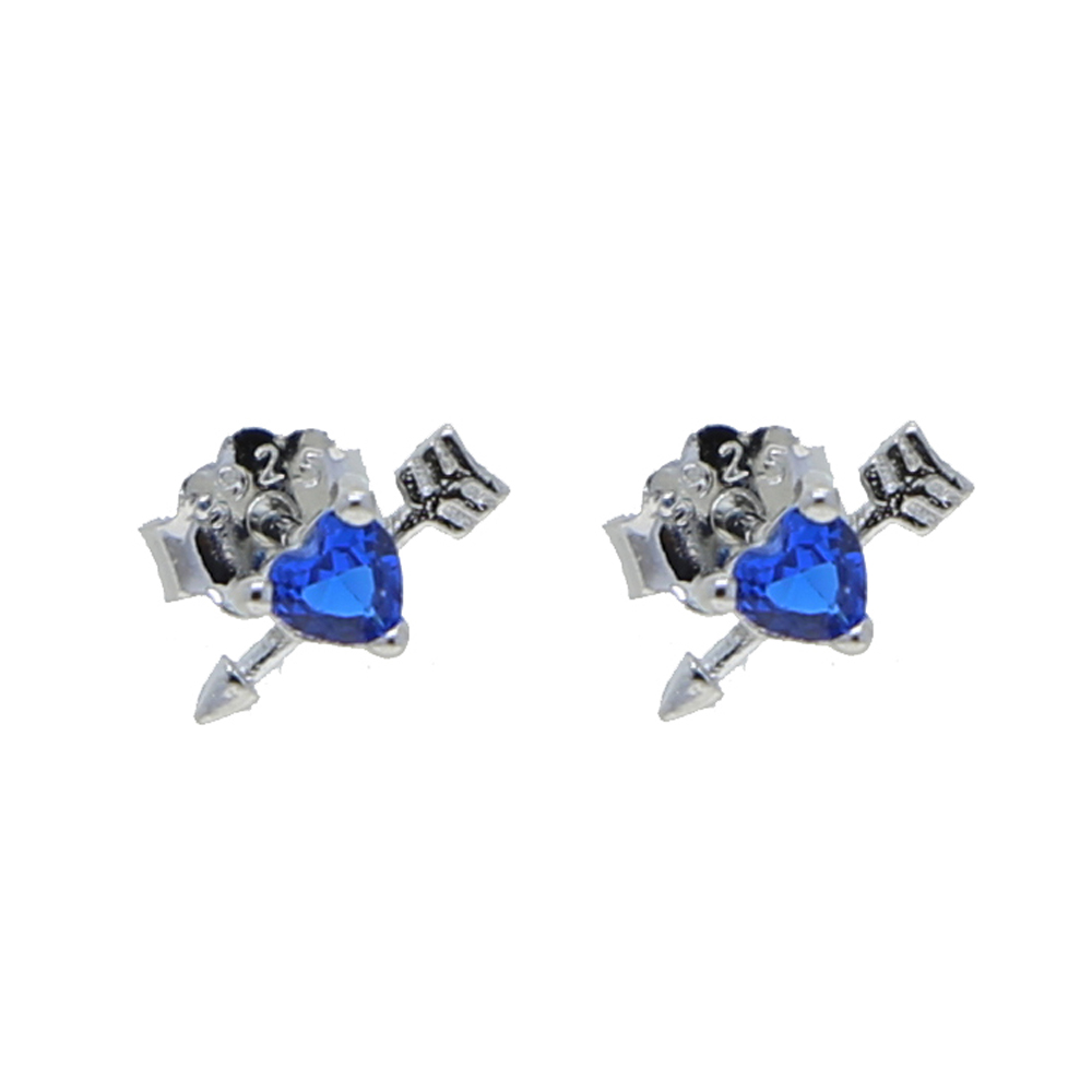 2021 New Tiny 925 sterling silver blue Crystal cz Heart Stud Earring with arrow stud Earrings For Woman Romantic Wedding Jewelry Gift