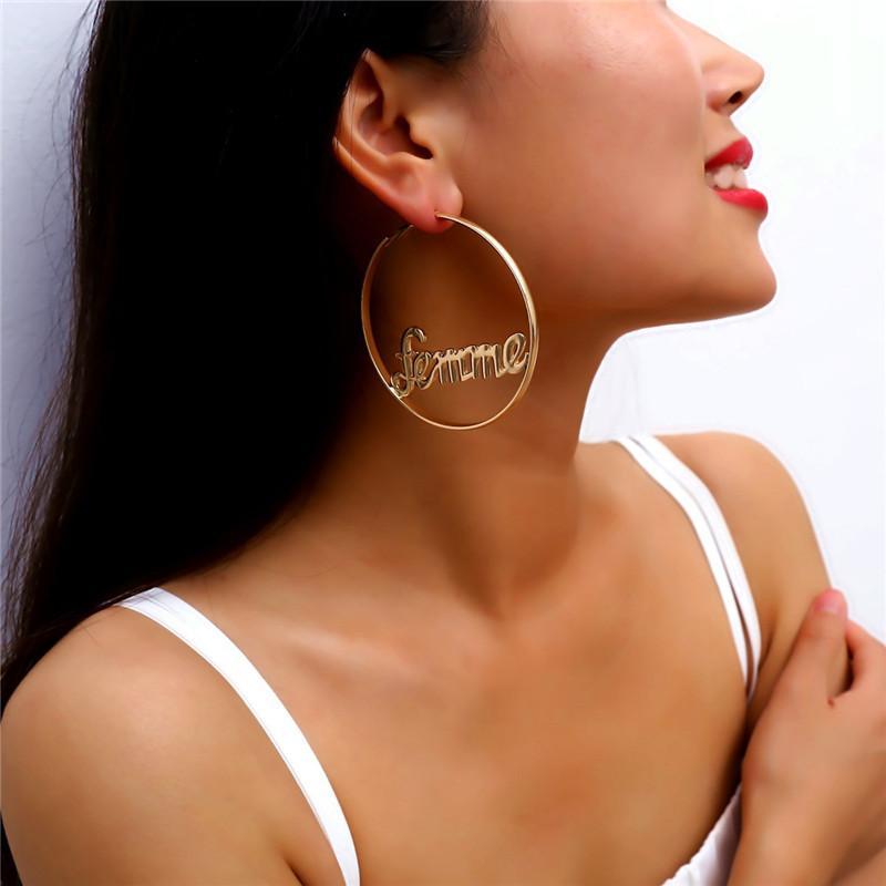 Exaggerated Big Hoop Earrings For Women Baby Femme Chicana Letter Circle Round Earings Oorbellen Hoops Ear Rings Fashion Jewelry, Silver
Exaggerated Big Hoop Earrings For Women Baby Femme Chicana Letter Circle Round Earings Oorbellen Hoops Ear Rings Fashion Jewelry, Silver