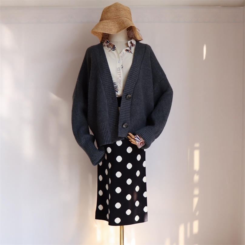 Werynica Women Cardigans Sweater V neck Solid Loose Knitwear Korean Casual Knit Cardigan Outwear Winter Autumn Jacket Coat 201223