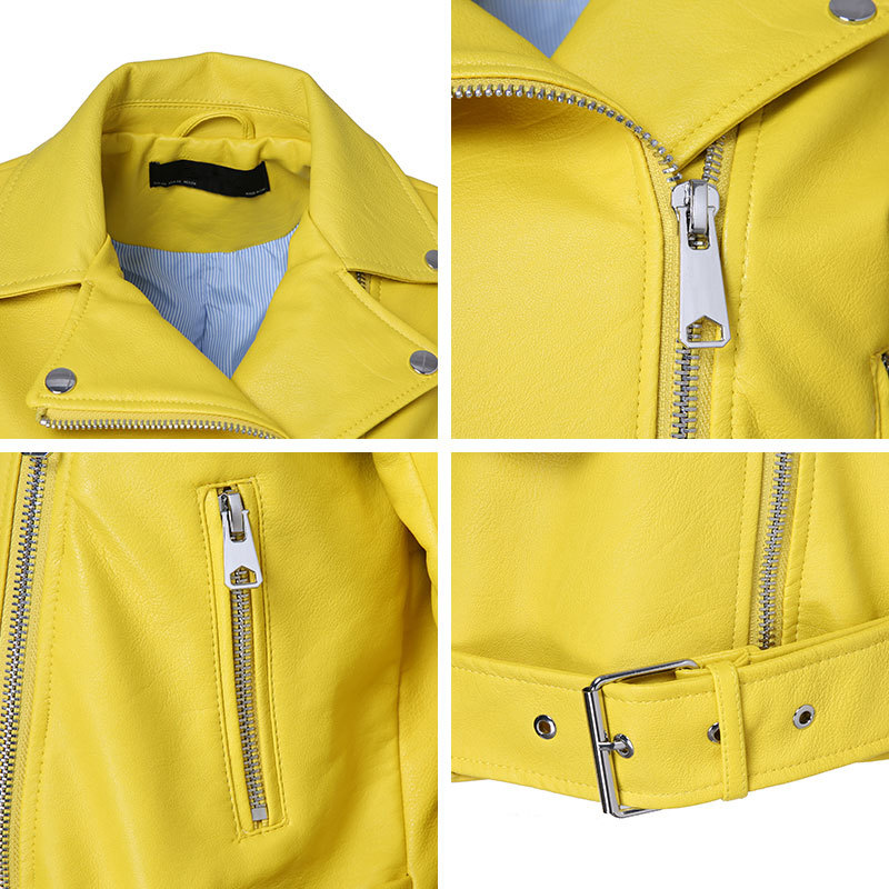 AORRYVLA Faux Leather Moto Women's Leather Jackets Yellow Ladies Leather Jacket Asymmetrical Faux-Leather Jacket Spring 201226