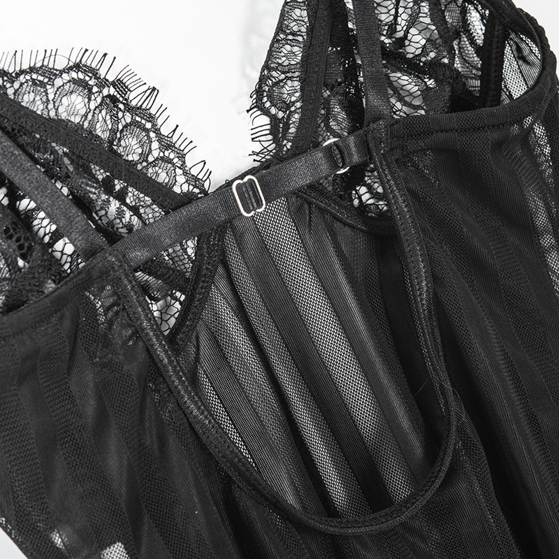 New Sexy Halter lace bodysuit Women Skinny hollow out black jumpsuit romper body feminino overalls mesh playsuit T200116