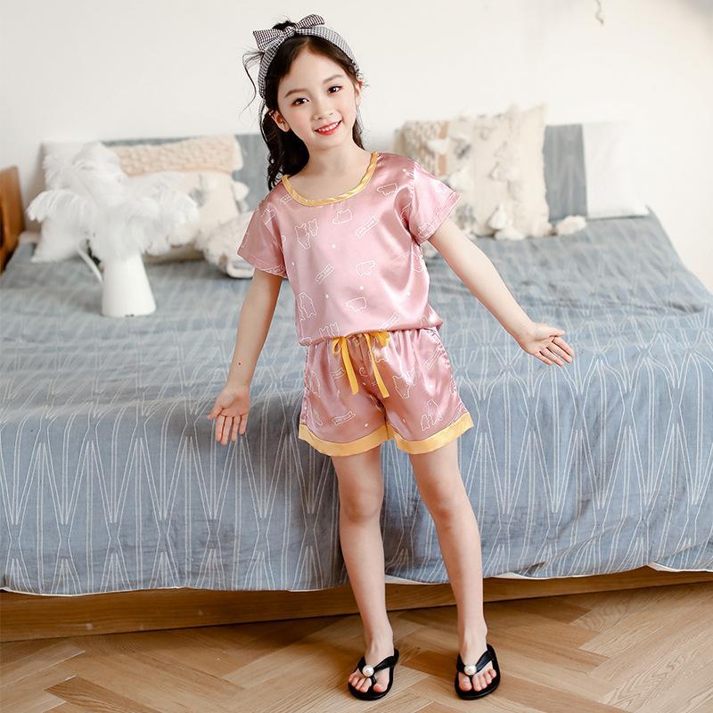 Girls summer dress new ice silk pajamas suit female baby cartoon short-sleeved T-shirt + shorts ice silk ultra-thin pajamas suit1, Style 6
Girls summer dress new ice silk pajamas suit female baby cartoon short-sleeved T-shirt + shorts ice silk ultra-thin pajamas suit1, Style 6