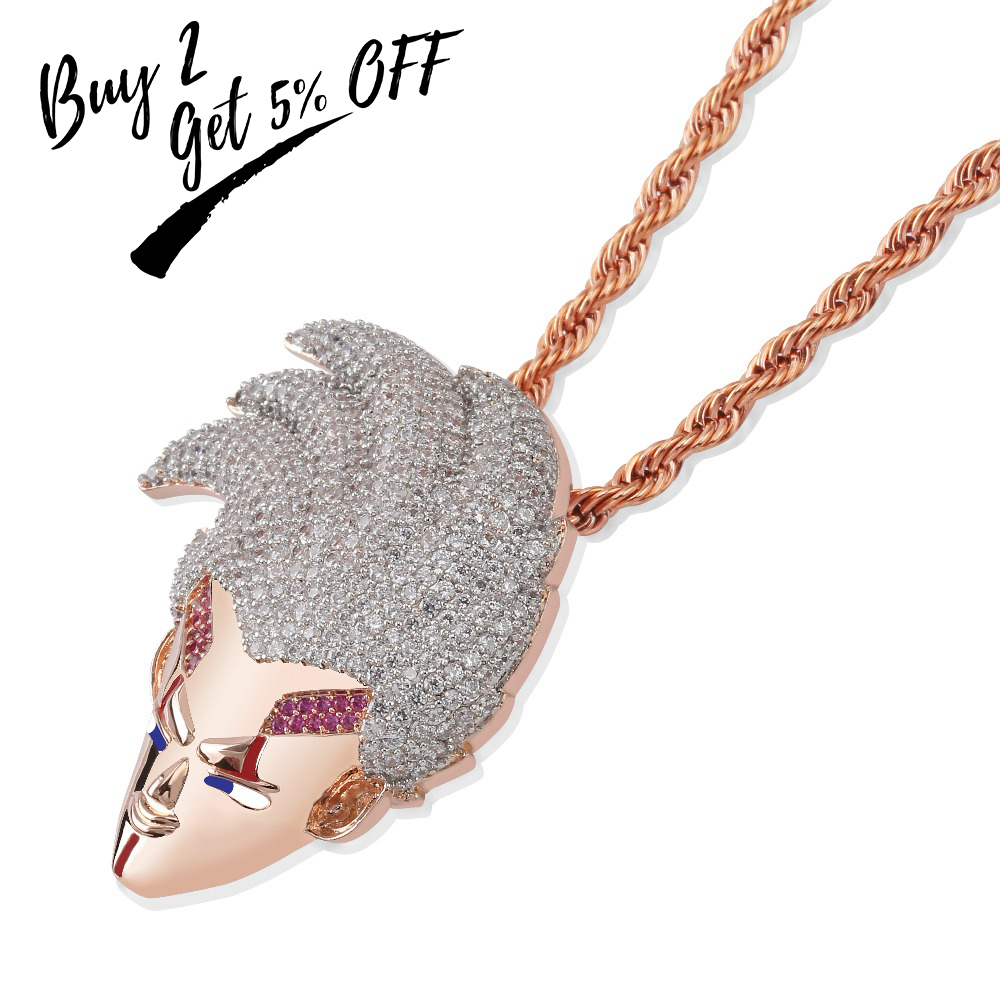 TOPGRILLZ Vegeta Pendant Necklace Men's Iced Out CZ Chains Hip Hop/Punk Rose Gold Color Charms Jewelry Gifts Y1220