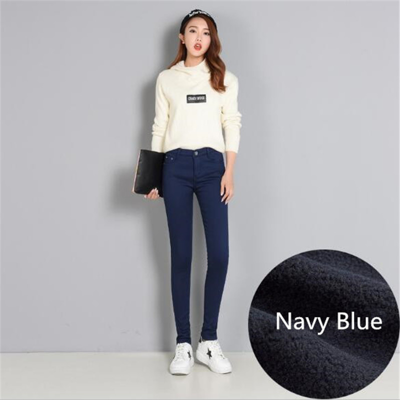 WKOUD Women Winter Warm Pants Thickening Fleece Skinny Pencil Pants Female Stretch Leggings Solid Plus Size Streetpants P8572 T200104