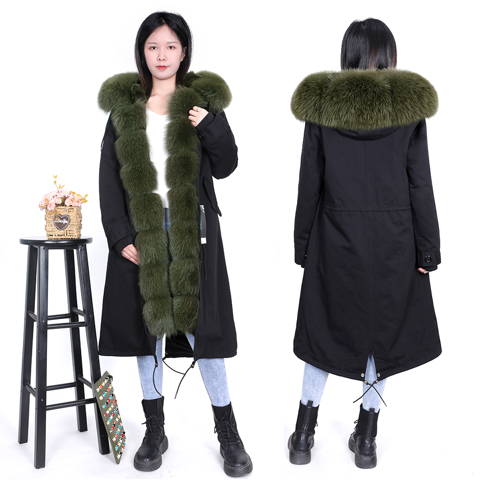 new army green fur overtheknee pie overcame women's thick rabbit fur liner winter long jacket top detachable 201016