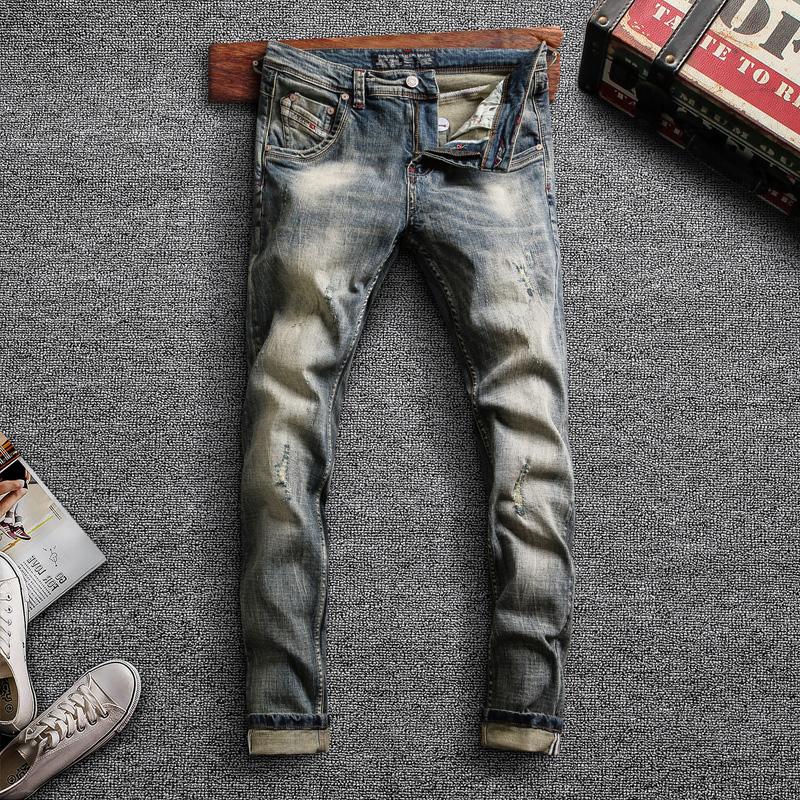 Italian Style Fashion Men Jeans High Quality Retro Wash Elastic Slim Fit Ripped Denim Pants Streetwear Vintage Designer Trousers, Retro blue
Italian Style Fashion Men Jeans High Quality Retro Wash Elastic Slim Fit Ripped Denim Pants Streetwear Vintage Designer Trousers, Retro blue