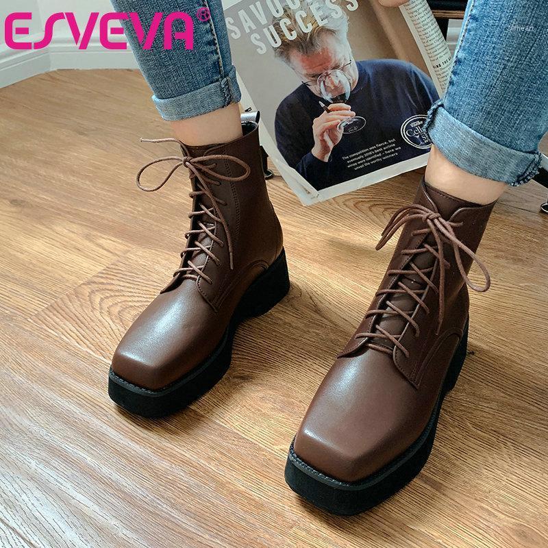 ESVEVA 2021 Ankle Boots Autumn Winter Square Heel PU Motorcycle Boots Lace Up Zipper Round Toe Casual Women Shoes Size 34-431, Brown pu
ESVEVA 2021 Ankle Boots Autumn Winter Square Heel PU Motorcycle Boots Lace Up Zipper Round Toe Casual Women Shoes Size 34-431, Brown pu