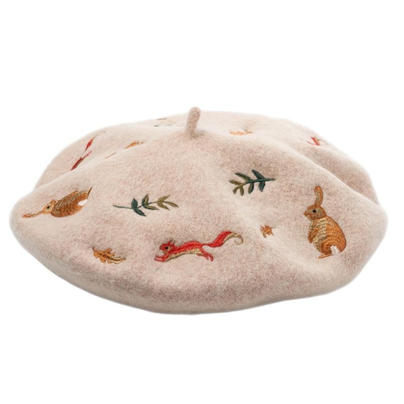 Women Winter Faux Wool Beret Cap Cartoon Squirrel Embroidery Painter Hat D0JD, Apricot 
Women Winter Faux Wool Beret Cap Cartoon Squirrel Embroidery Painter Hat D0JD, Apricot