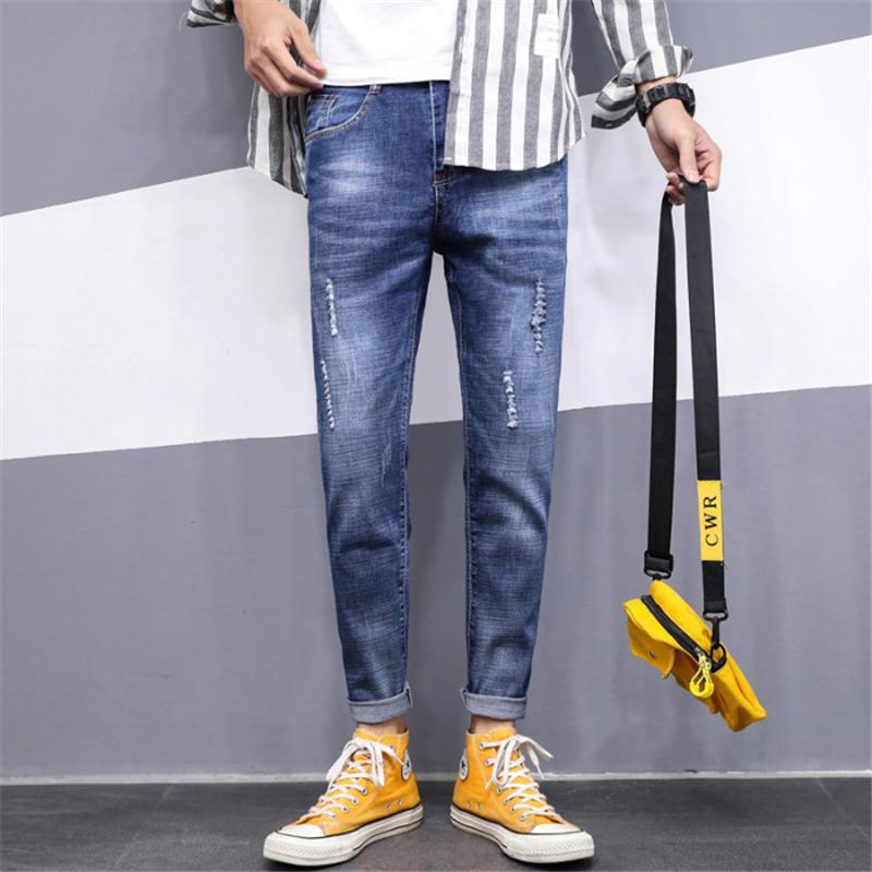 Spring New Arrive Men's Distressed Jeans Fashion Trendy Stretch Ankle Length Casual Denim Pants Slim Fit Youth Straight Trousers, Blue
Spring New Arrive Men's Distressed Jeans Fashion Trendy Stretch Ankle Length Casual Denim Pants Slim Fit Youth Straight Trousers, Blue