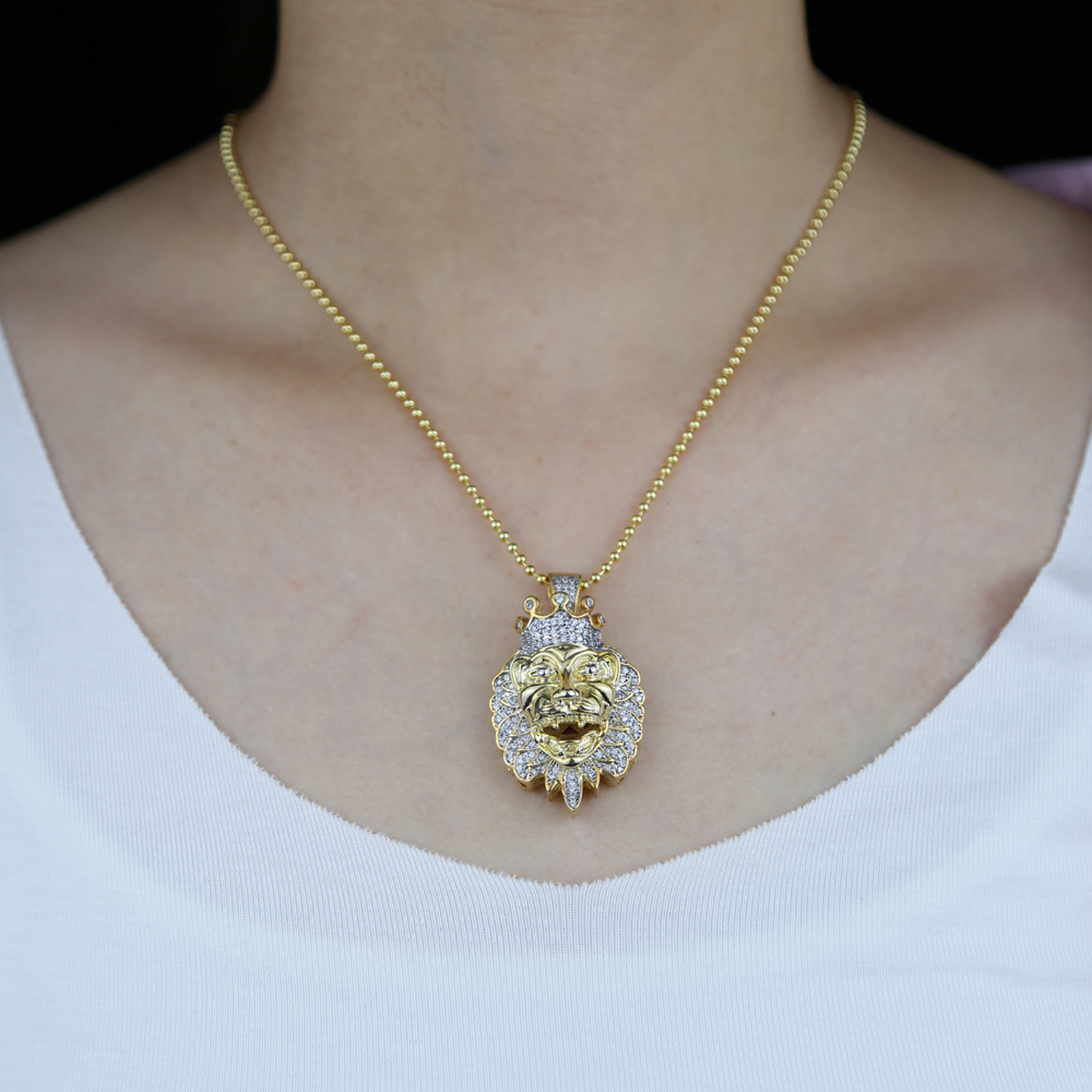 Classic hip hop mens lion head pendant necklace jewelry chains rope chain necklace long chain men jewelry rose gold chains