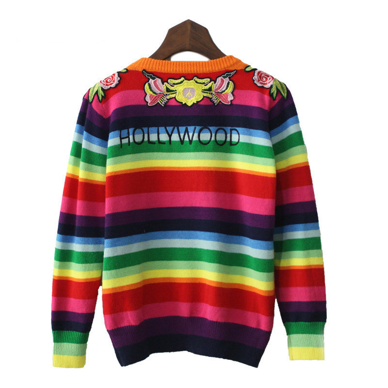 TVVOVVINFashion Woman Fleece Sweaters Winter New Casual O-neck Embroidery Striped Cotton Pullover Wild Knitted Sweater H905 201030
