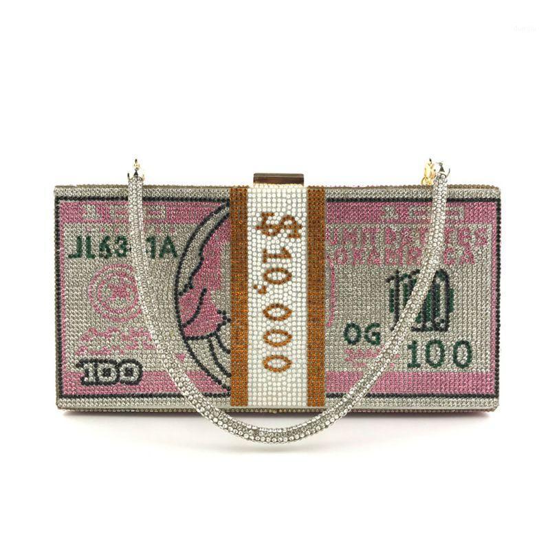 Money Clutch Rhinestone Purse 10000 Dollars Stack of Cash Evening Handbags Shoulder Wedding Dinner Bag1