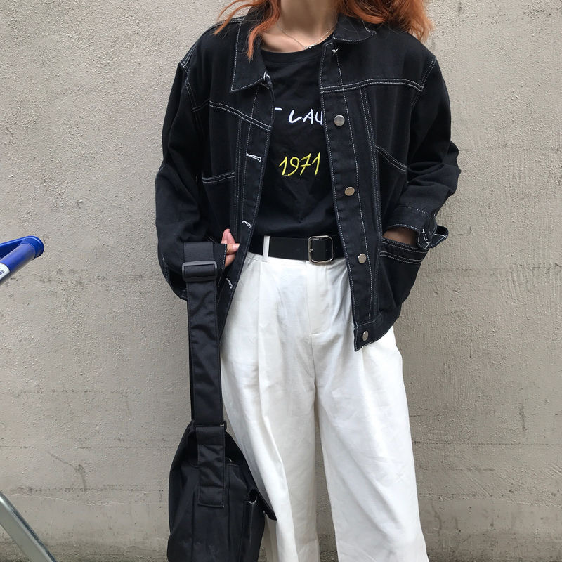 Denim Jackets for Women Fashion Black Single Breasted Button Casual Coat Autumn Korean Loose High Street Jean Outwear 201112