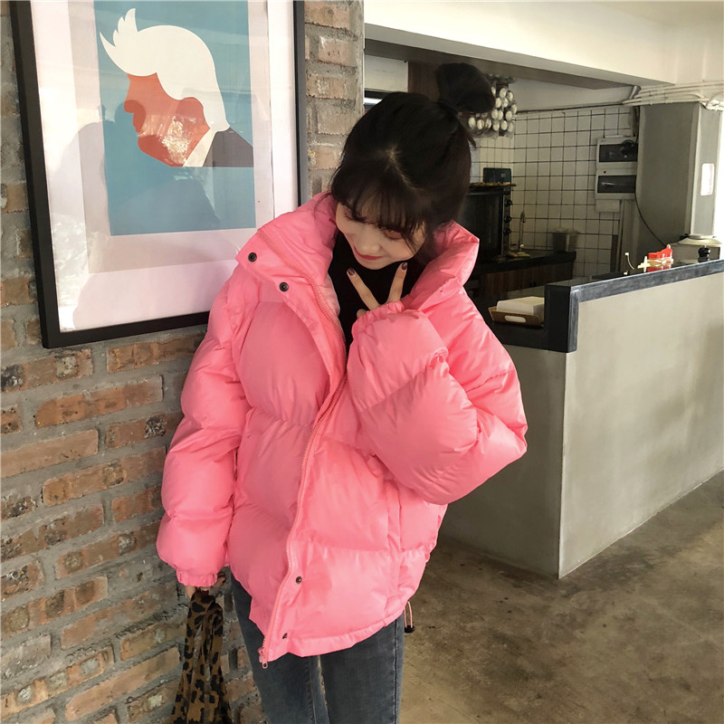 Bright Colors Winter Jacket Women Parka Warm Thick Solid Short Style Cotton Padded Parkas Coat Loose Stand Collar Outwear 200928
