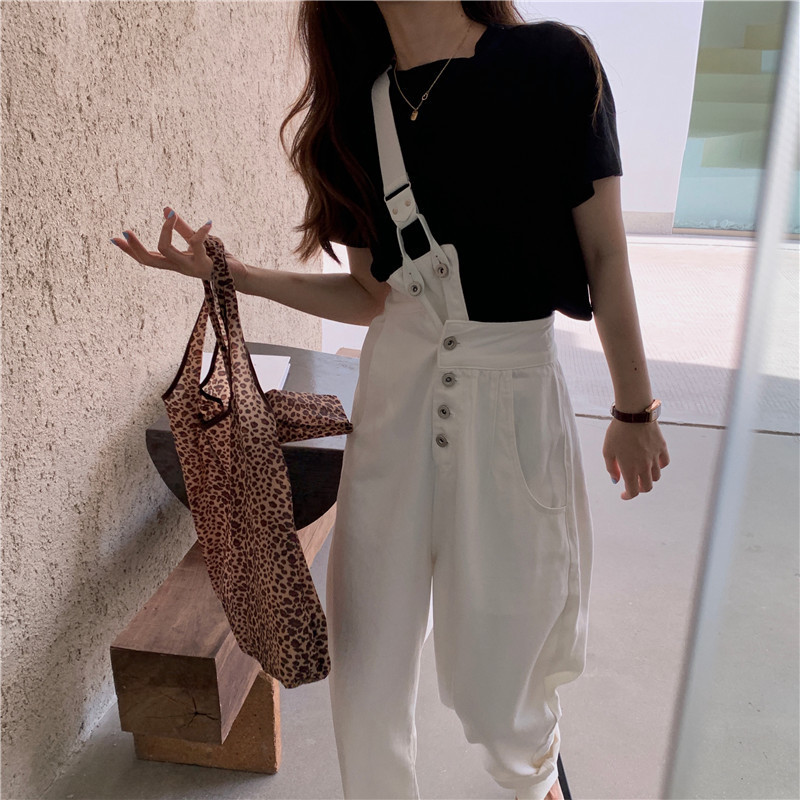 Denim Overalls Jeans Women Jumpsuit White Black High Waist Jeans Mujer Romper Solid Loose Casual Straight Jeans Jumpsuit 201105