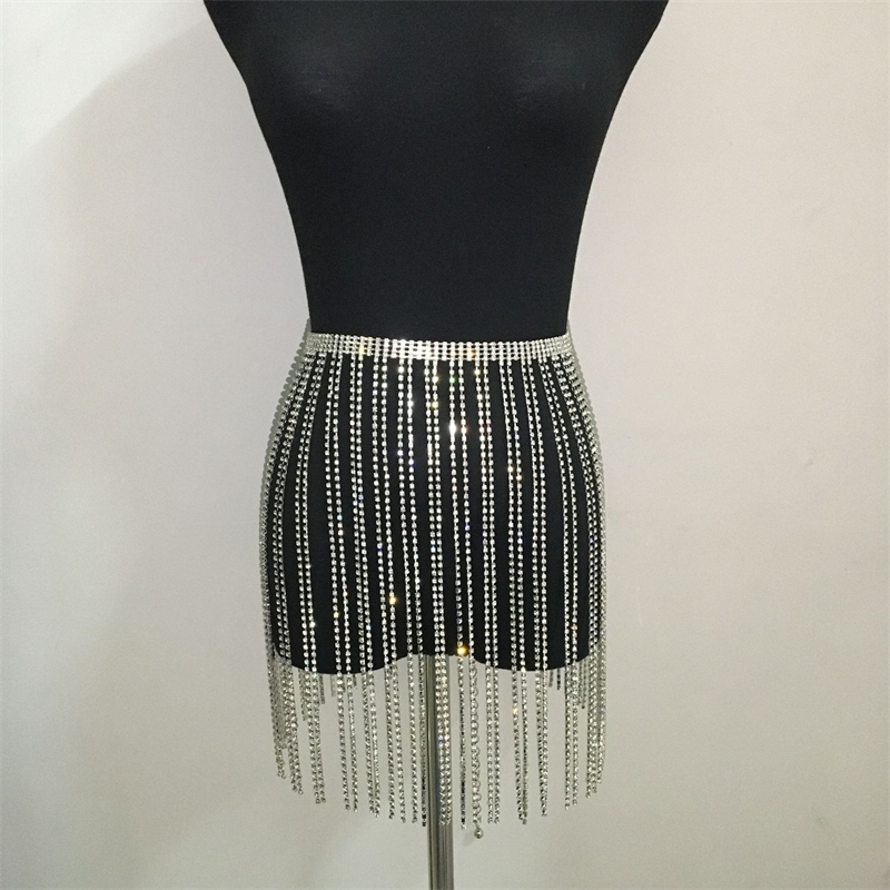 CETIRI Adjustable Europe Exaggerate Glitter Rhinestone Long Tassel Skirt Belt Women Sexy Crystal Diamonds Night Club Chain Belt 201117 - view 7