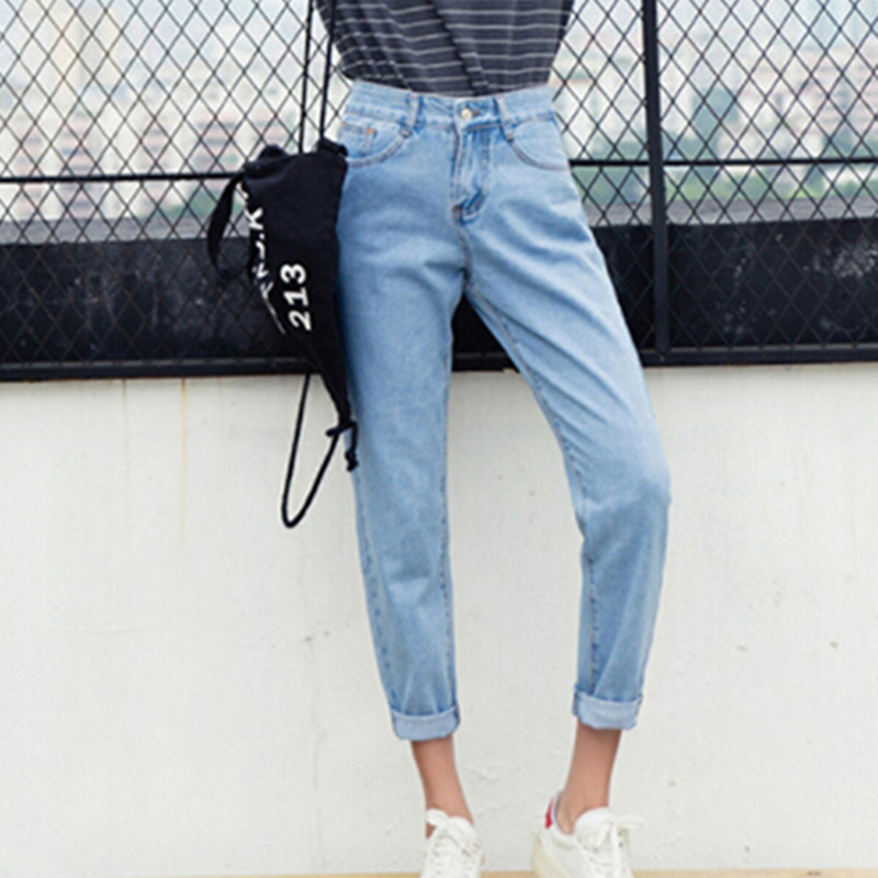 Autumn New Slim Pencil Pants Vintage High Waist Jeans Womens Pants Ladies Casual Loose Solid Cowboy Long Pants Plus Size 201030