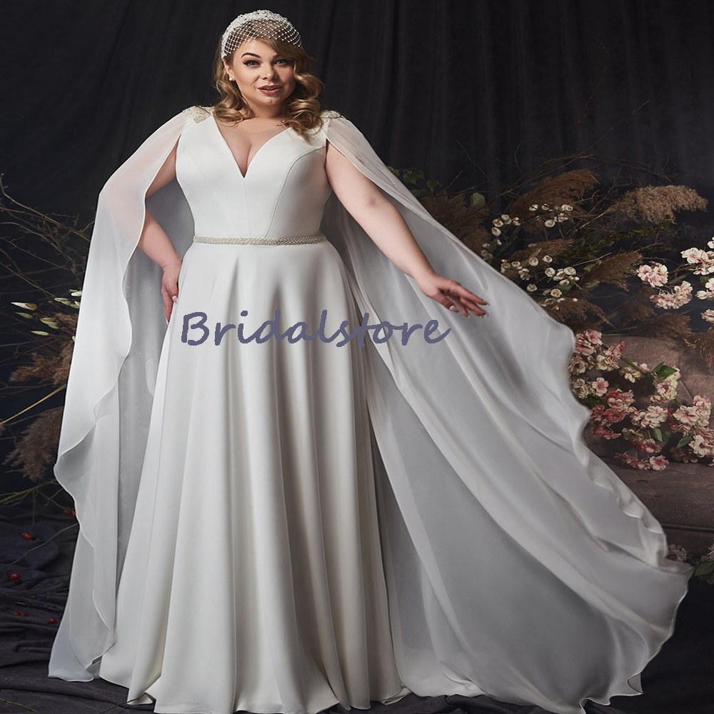 Simple Boho Wedding Dress With Caped 2022 Plus Size Bohemian Civil Wedding Dresses Arabic Dubai Bridal Formal Second Party Sukienka Robe De Mariee Ves