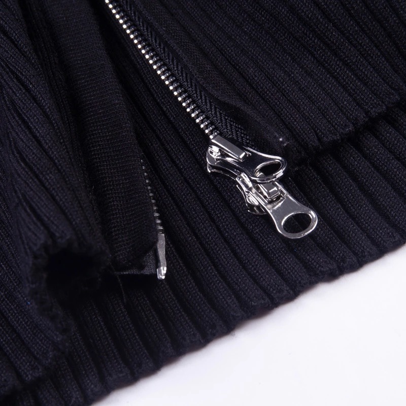 Zip Up Streetwear Cropped Knitted Sweaters Sequin Long Sleeve Front Zipper Black Harajuku Tops Cardigan Winter Clothes 201030