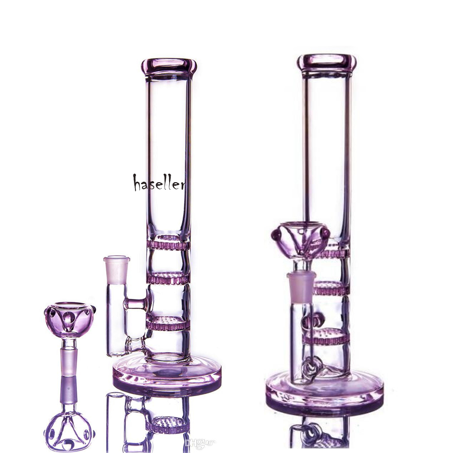 

Pink Triple comb Perc Glass Water Bong Heady Rig Glass Bubbler Percolator Water Bongs Smoke Pipe Dab Hookahs recycler oil reclaim catcher