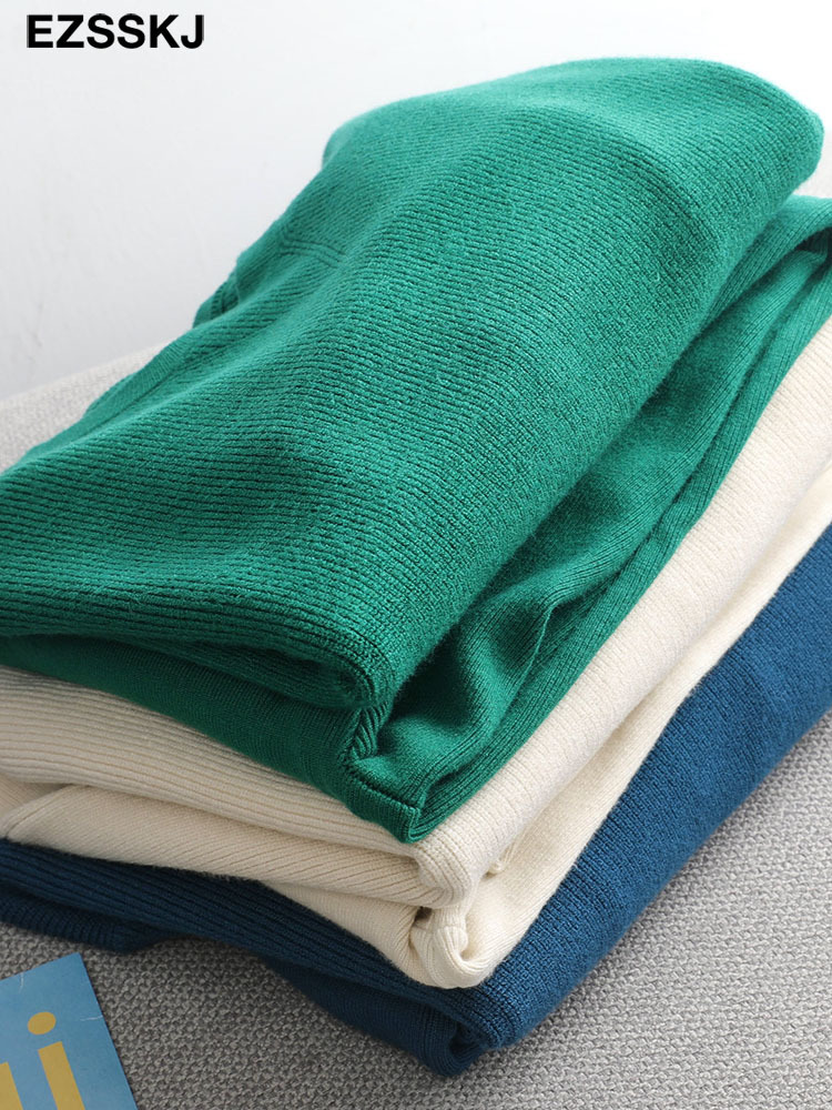 EZSSKJ 2 Pieces sweater Set Women Tracksuit o-neck Sweater + loose Trousers CHIC Pullover Sweater+ Knitted Carrot pants 220315