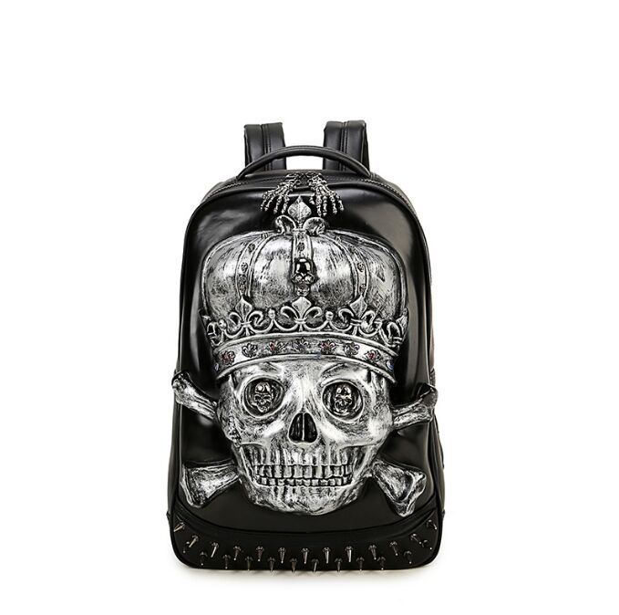 3D Embossed Crown Skull Men Backpack bags unique Male Cool Rock Bags Rivet whimsical Laptop bag for Teenagers mochila