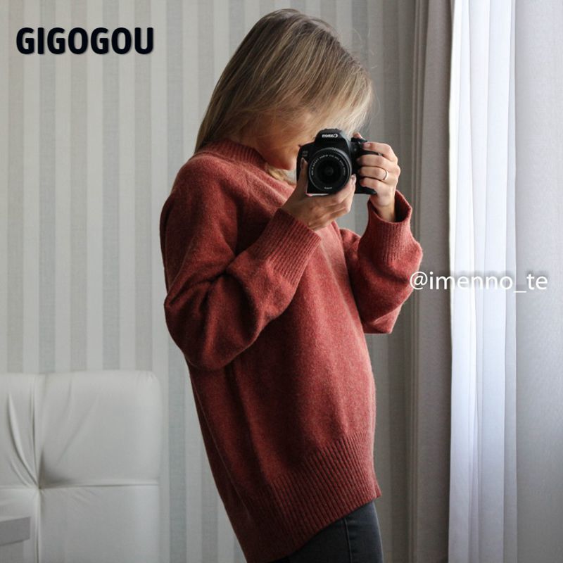 GIGOGOU Sweater Women Turtleneck Solid Pullover Sweaters Korean Style Casual Loose Long Sleeve Knitted Jumper Tops 201224