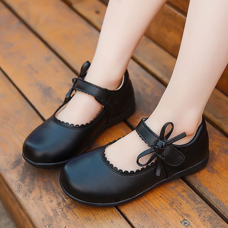 Black White Spring Autumn Girls Princess Shoes For Kids School Black Leather Shoes For Student Dress Shoes Girls 3 4 5 6 7 8-15T 201128