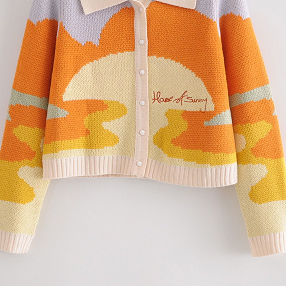 New Women's Sweater Colourful Patchwork Button Turn-Down Collar Long Sleeve Sweater Fashion Casual Female Tops 201029
