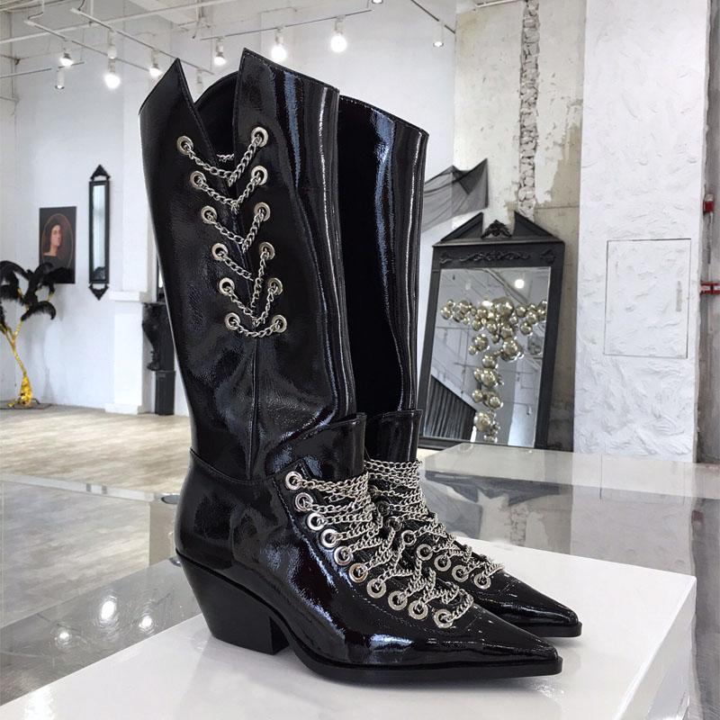 Fashion Brand Knee High Boots High Heeled Long Boots Black Cowboy Genuine Leather Pointed Toe Women
Fashion Brand Knee High Boots High Heeled Long Boots Black Cowboy Genuine Leather Pointed Toe Women