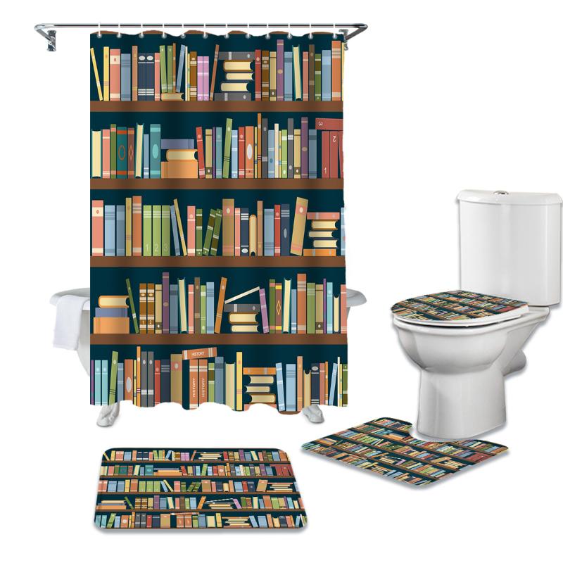 Bathroom Shower Curtain and Rug Sets Bookshelf Library Book Toilet Lid Cover Bath Mat Waterproof Shower Curtains Set
Bathroom Shower Curtain and Rug Sets Bookshelf Library Book Toilet Lid Cover Bath Mat Waterproof Shower Curtains Set