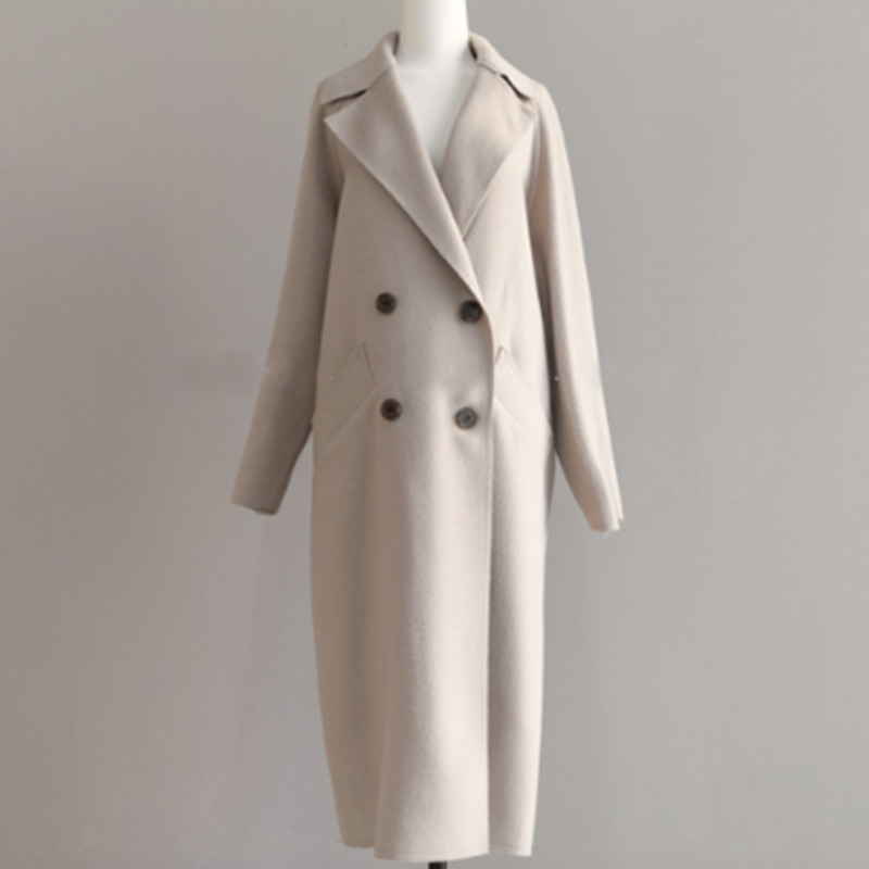 Autumn Winter Slim Long Coat Women Casual Double Breasted Woolen Coat Female Korean Elegant Office Lady Overisze Outwear 201103