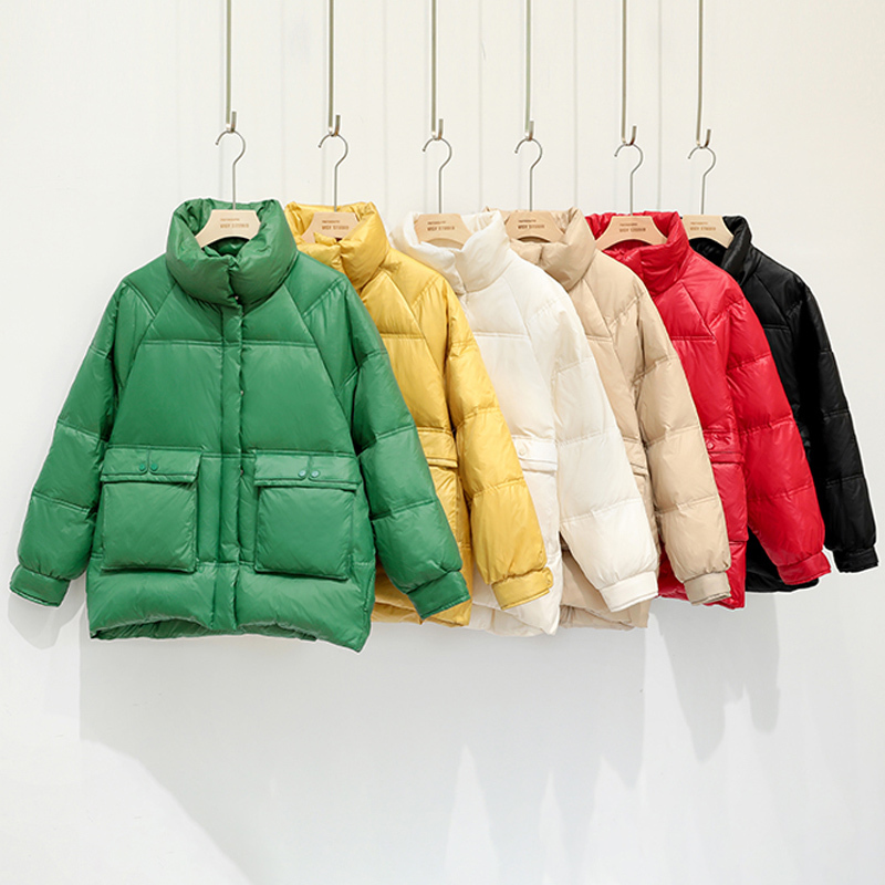 Down Parka Women Thicken Warm Down Jacket Winter Loose Short Stand Collar Female 90% White Duck Down Coat Women's Outerwear 201019