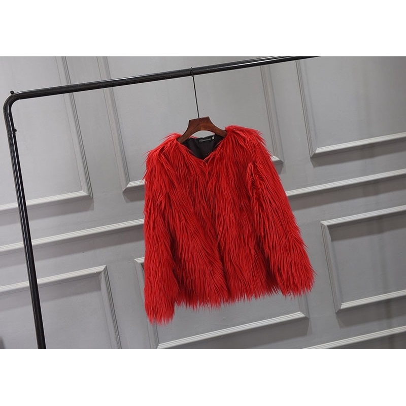 Fashion Furry Faux Fur Coat Women Fluffy Warm Long Sleeve Female Outerwear Autumn Winter Coat Jacket Hairy Collarless Overcoat 201110