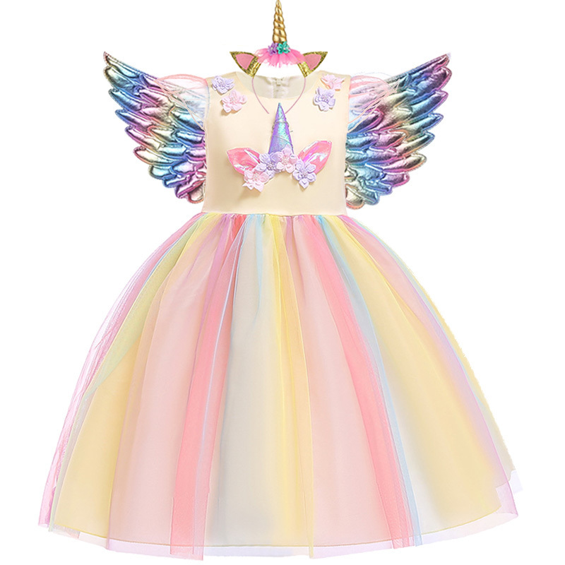 Girl Rainbow Unicorn Dress For Kids Embroidery Ball Gown Baby Princess Birthday Dresses Party Costume Children Clothing 220310