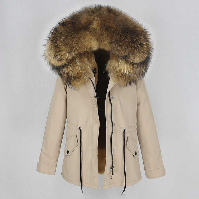 OFTBUY Navy Parka Winter Jacket Coat Women Real Fur Coat Parkas Natural Raccoon Fur Collar Hooded Warm Soft Faux Fur Liner 201217
