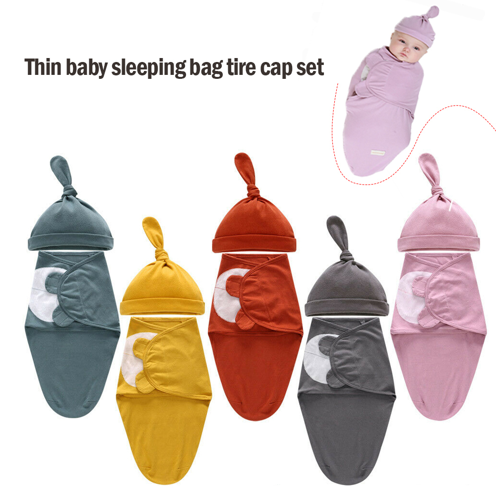 Newborn Swaddle Wrap +Hat Cotton Baby Receiving Blanket Bedding Cartoon Cute Infant Sleeping Bag For 0-6 Months LJ201204
