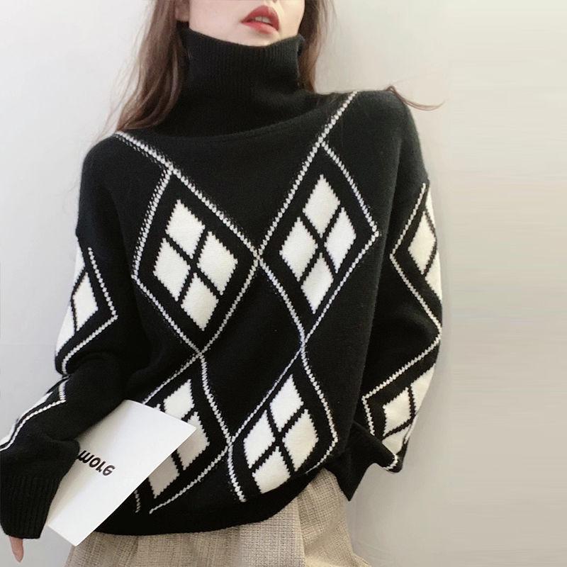 2020 autumn and winter new loose slim high neck jacquard fashion diamond thick sweater sweater women wear, Black
2020 autumn and winter new loose slim high neck jacquard fashion diamond thick sweater sweater women wear, Black