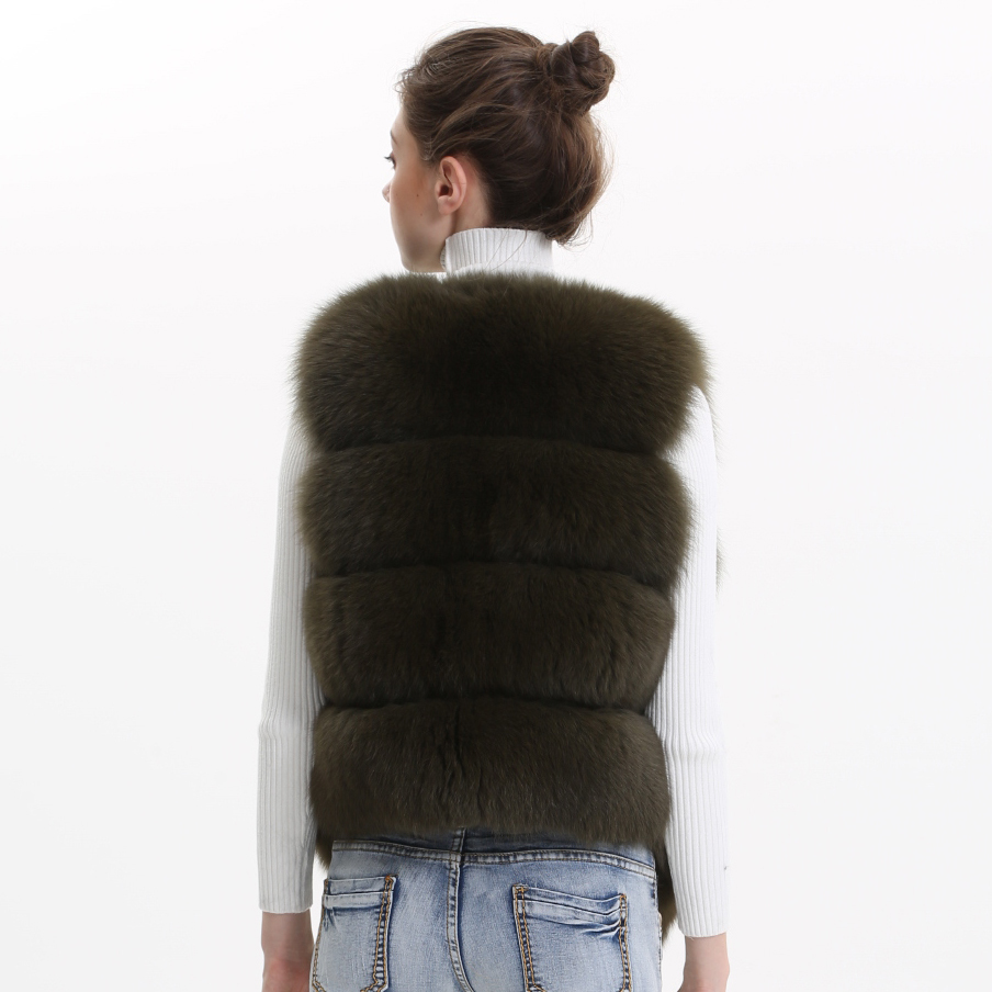 Women Natural Real Fox Fur Vest Autumn Winter Ladies 4 Strips Gilet Sleeveless Genuine Fur Coat Female Real Fur Vest Waistcoat 201103