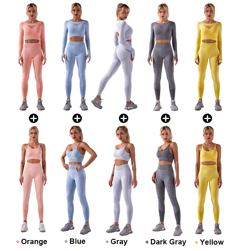 2/3Pcs Seamless Yoga Sets Women Gym Clothes Workout Sportswear Long Sleeve Top Bra High Waist Leggings Set Running Sport Suits Y1123