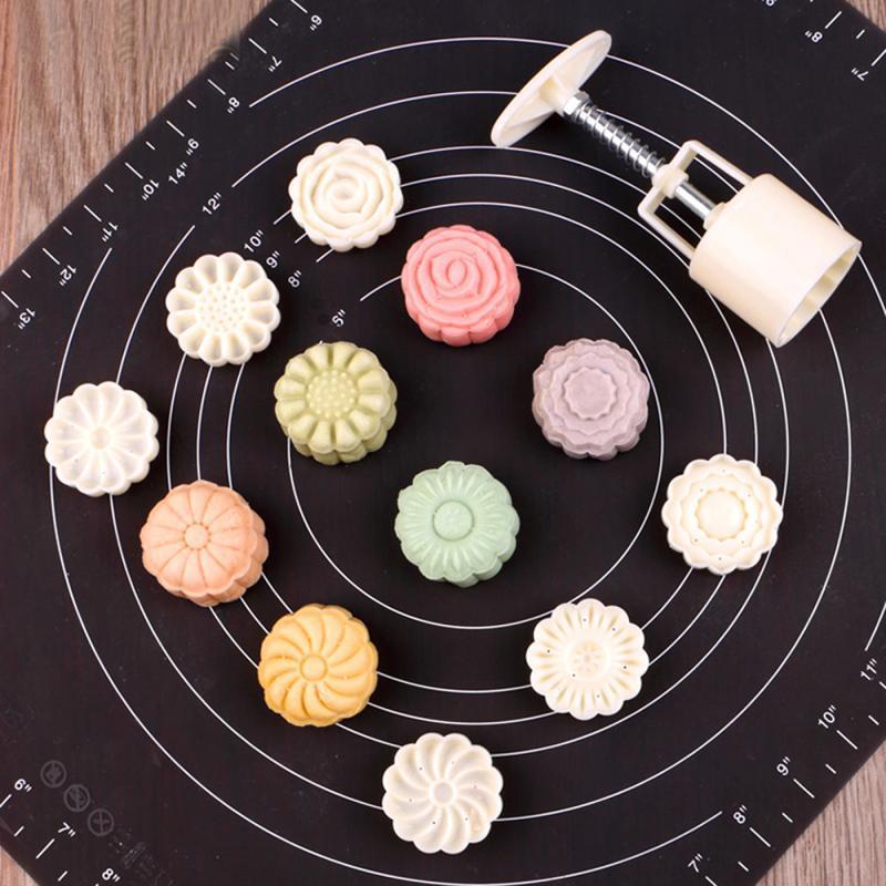 6Pcs/set Flower Mooncake Mold DIY Hand Pressure Fondant Moon Cake Biscuits Moulds Mid-autumn Festival Baking Tools T200703