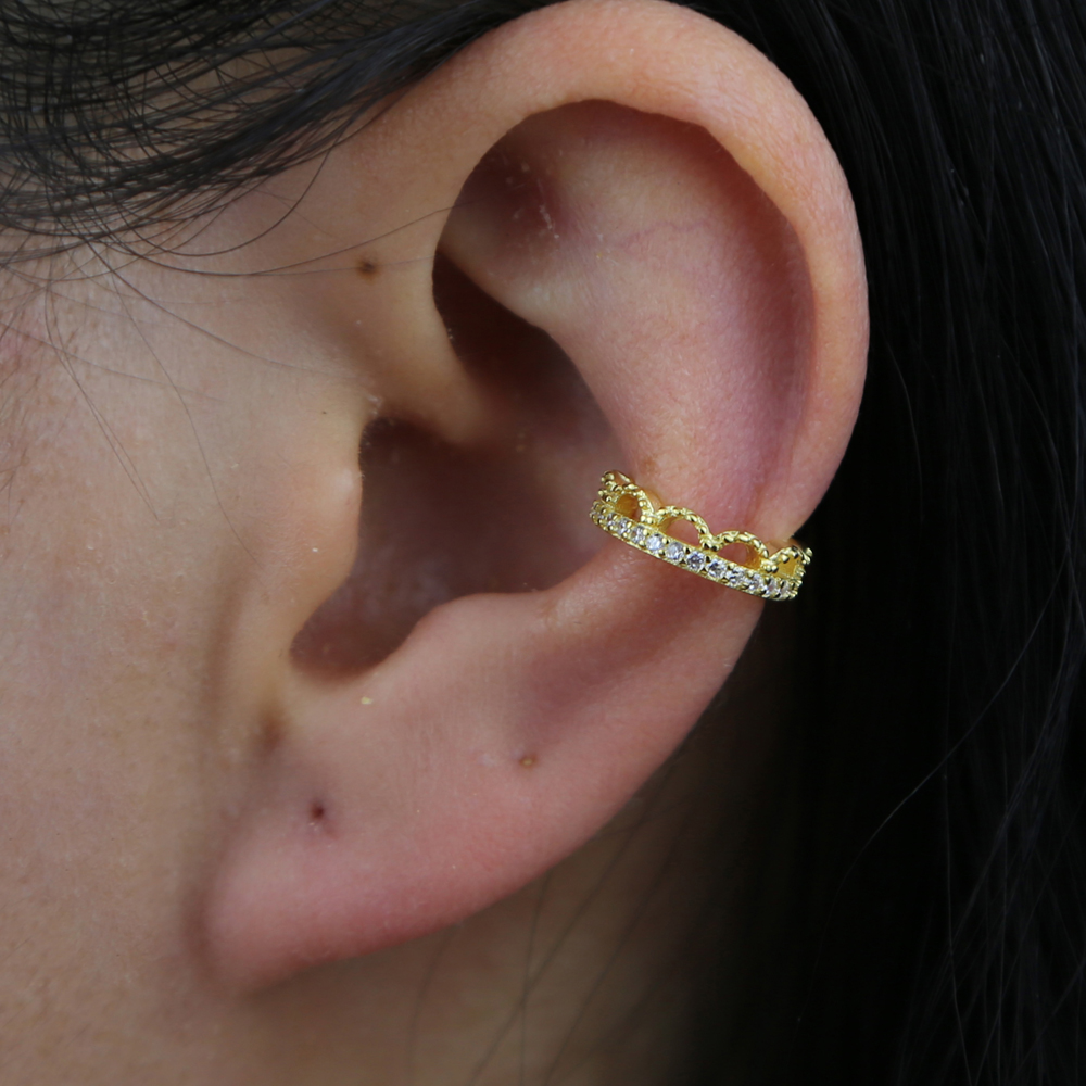 1 Piece Real 925 Sterling Silver Gold Plated Women Ear Cuff Micro Pave CZ Lace Band Romantic Women Clip on Earring Wholesale