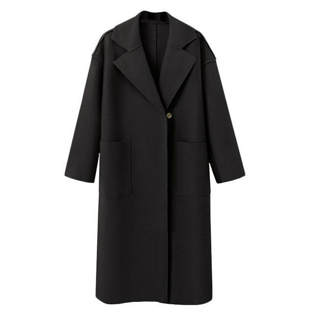 Designer Jacket Women Autumn Winter Wool Coat Women Casual Coat Vintage Solid Long Sleeve Thick Coats Female Elegant Warm Black Casaco Feminino Womens
