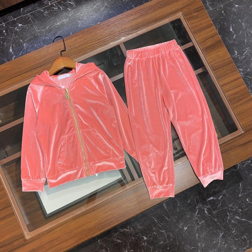 7159 Top brand children's Pink leisure sports suit color diamond decorative velvet clothing home cardigan with hat 3-10 years ol Y1117
